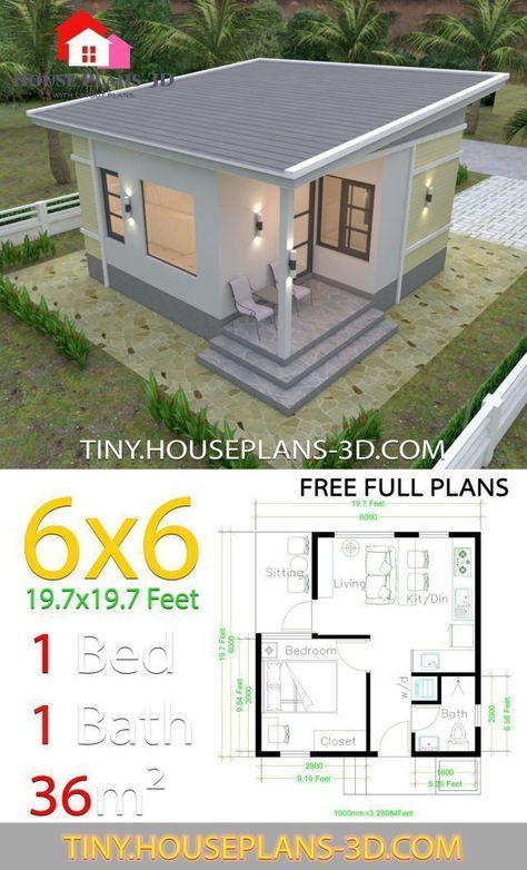 One Bedroom House Plans, 1 Bedroom House Plans, Shed House Plans, One Bedroom House, Flat Roof House, 1 Bedroom House, Small House Layout, 2 Bedroom House Plans, Tiny House Plan