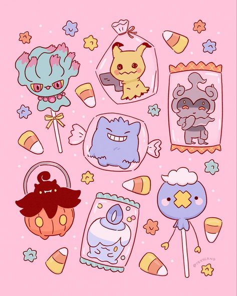 Halloween Candy Art, Pokémon Background, Pokemon Candy, Candy Tattoo, Candy Drawing, Pokemon Halloween, Ghost Pokemon, Pokemon Backgrounds, Pokemon Stickers