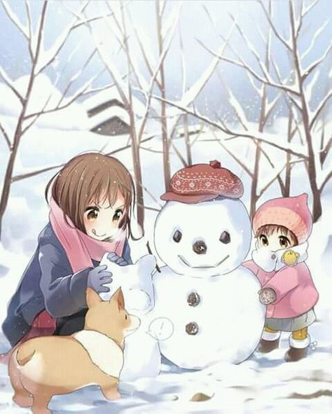 Snowman Illustration, Twitter Username, Make A Snowman, Winter Snowman, Bare Tree, Welsh Corgi, Anime Artwork, Manga Comics, Brown Eyes