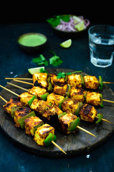 Indian Starters, Achari Paneer, Grilled Paneer, Crunchy Vegetables, Yogurt Marinade, Indian Cheese, Paneer Dishes, Tikka Recipe, Vegetable Skewers