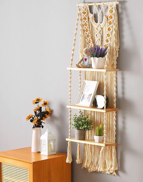 Macrame Shelves, Boho Shelf, Macrame Hanging Shelf, Macrame Shelf, Wall Hanging Shelves, Book Artwork, Shelf Display, Macrame Hanging, Plant Shelves