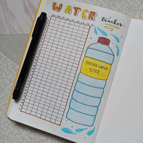 Bullet Journal Water Tracker Inspirations + Free Printable | Masha Plans 2023bullet Journal, Water Tracker Printable Free, Water Log Bullet Journal, Water Bullet Journal, Bullet Journal Mars, Bujo Water Tracker, Water Habit Tracker, Bullet Journal Marzo, Water Tracker Bullet Journal