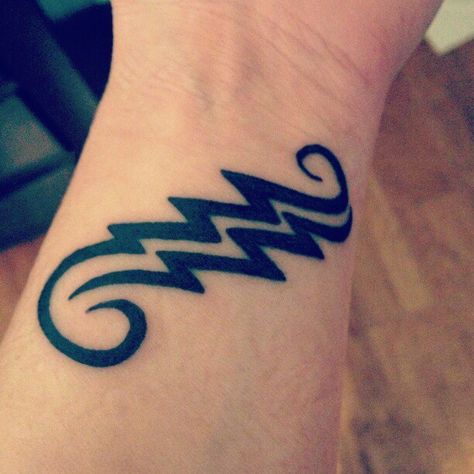 Custom Aquarius symbol for my good friend Heather. -bradvonb Tattoos For Women Aquarius, Aquarius Symbol Art, Tattoo Aquarius, Aquarius Symbol Tattoo, Arm Tattoos For Guys Forearm, Wrist Tattoos Girls, Leo Tattoo Designs, Aquarius Symbol, Horoscope Tattoos