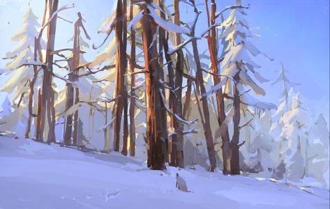 ArtStation - winter trees, Min Yum Bg Design, Landscape Concept, Snowy Forest, Digital Painting Tutorials, Landscape Illustration, Winter Trees, Environment Design, Environment Concept Art, Environmental Art