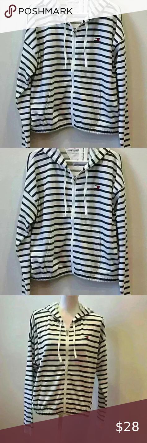 NWT! TOMMY HILFIGER Hooded Jacket/Sweatshirt/Hoodie Navy/White Stripe Size Large