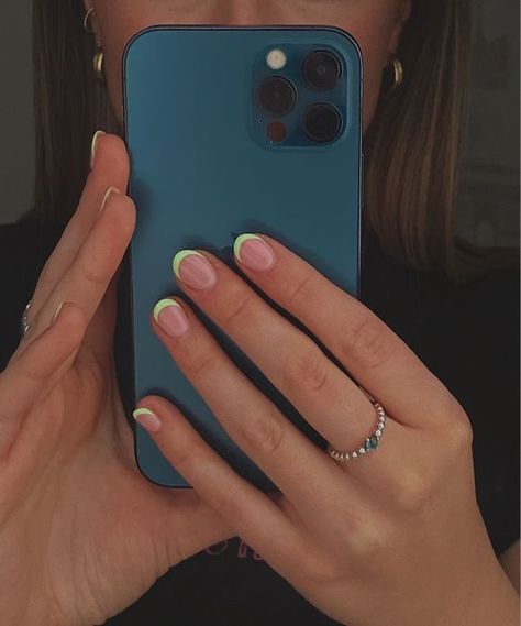 French Tip Gel Nails, Colored Nail Tips, Mint Green Nails, Mint Nails, Colour Tip Nails, Short Gel Nails, Summery Nails, Cute Gel Nails, Shellac Nails