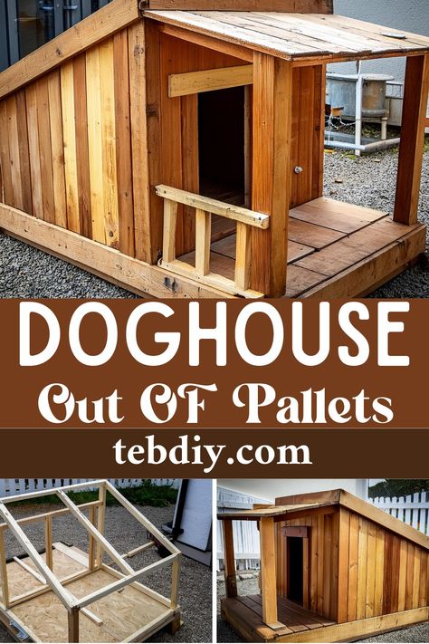 How To DIY Pallet Dog House Inexpensive or Free! Diy Dog Kennel Outdoor Pallets, Two Story Dog House Diy, 2x4 Dog House, Diy Outside Dog Kennel, Insulated Dog House Diy How To Build, Small Dog House Outdoor, Dog House Building Plans, Rustic Dog House, How To Build Dog House