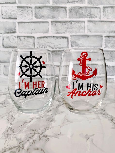 Couples Wine Glasses, Craft Boutique, Boat Sailing, Wine Glass Set, Glass Set, Adhesive Vinyl, Wine Glasses, Wine Glass, Sailing