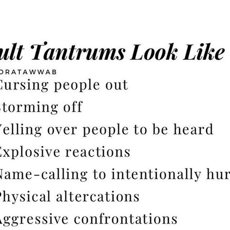 Nedra Glover Tawwab, Therapist on Instagram: "{Adults have tantrums too.}⁣ ⁣ Not feeling heard, misreading the situation, anger, inability to express your feelings, or perceiving the situation as unfair is the source of most adult tantrums. ⁣ ⁣ Tantrums happen as a result of an inability to regulate emotions appropriately. ⁣ ⁣ Here are a few tips on handling an adult who is having a tantrum: ⁣ • Don't take it personally. It's not your fault. ⁣ • Allow them time to cool off before trying to have Adult Temper Tantrums Quotes, Temper Tantrums Funny, Tantrums Quotes, Anger Quotes, Dont Take It Personally, Temper Tantrums, The Source, Name Calling, Soul Searching