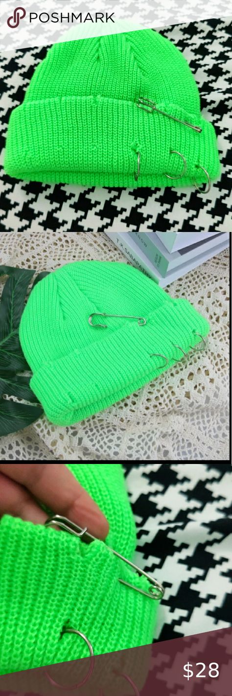 Dolls Kill Neon green punk hat Neon Green Crochet, Punk Hat, Crochet Aesthetic, Punk Accessories, Green Crochet, Crochet Inspo, Crochet Hat, Hat Shop, Safety Pin