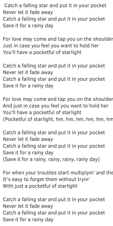 Catch a Falling Star - Perry Como Catch A Falling Star Song, Living Alone Tips, Rhyming Poems For Kids, Xmas Crackers, Lullaby Lyrics, Music Sayings, Sympathy Card Sayings, Grandkids Quotes, Mary Oliver Poems