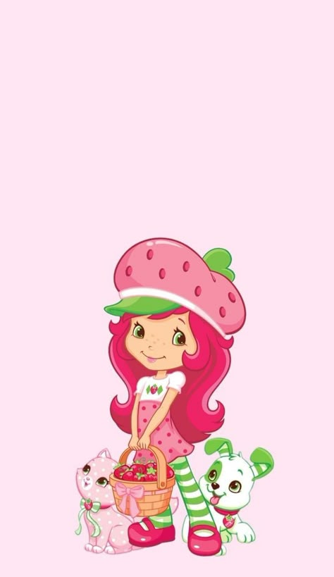 Strawberry Shortcake Wallpaper, Hello Kitty Strawberry, Wallpaper Rosa, Pink Wallpaper Hello Kitty, Strawberry Shortcake, Pink Wallpaper, Hello Kitty, Kitty, Pink