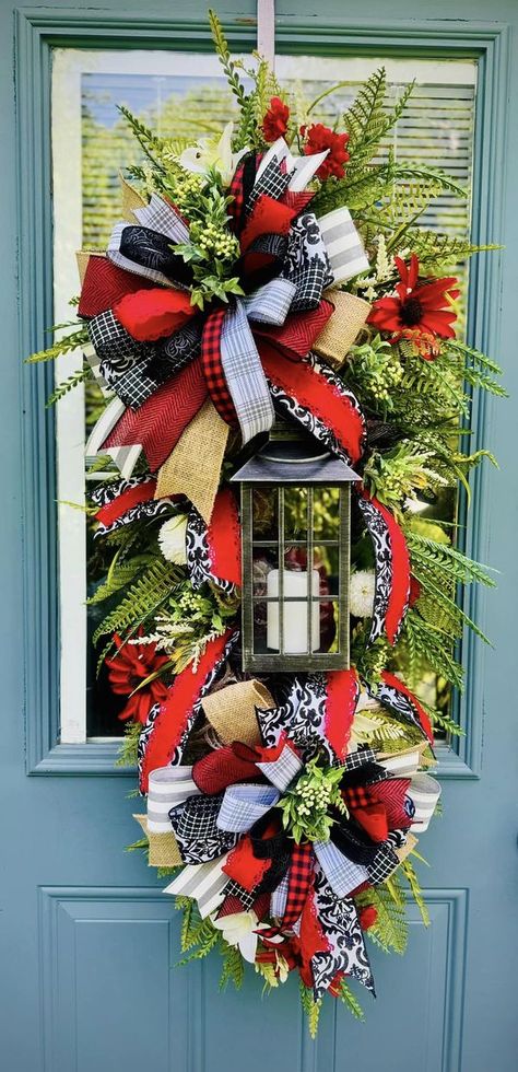 Wreath With Lanterns, Lantern Wreath, My Favorite Color, Big Bows, Fun Fact, Deco Mesh, How To Make Bows, Door Wreaths, Favorite Color