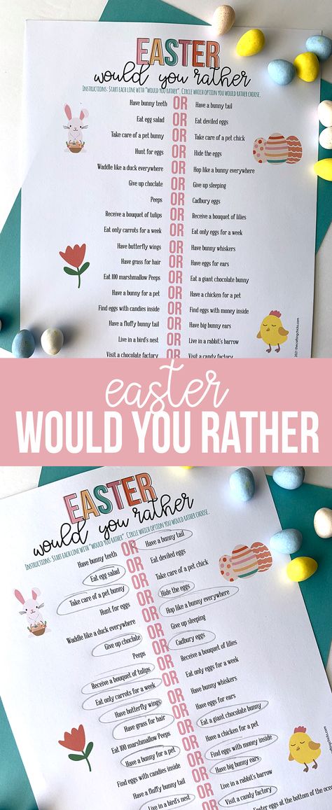 Easter Ice Breaker Games, Easter Would You Rather, Easter Games For Adults Free Printable, Easter This Or That, Easter Would You Rather Questions, Fun Kids Party Games, Fun Easter Games, Kindergarten Party, Easter Party Games