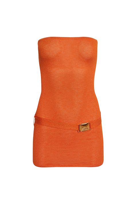 The Gisele Mini Dress by ASTA RESORT.  - A classic ASTA mini design in shimmering Sunset Orange. Featuring a low-slung clasp belt inspired by air-travel. Named after the iconic Gisele Bündchen.  Made from a lightweight blend of soft viscose and lurex. Belt is fully adjustable on hips. Semi-sheer. Asta Resort, Gisele B, Sunset Orange, Gisele Bündchen, Mode Inspo, Fashion Killa, Kendall Jenner, Fitness Inspo, Fashion Inspo Outfits