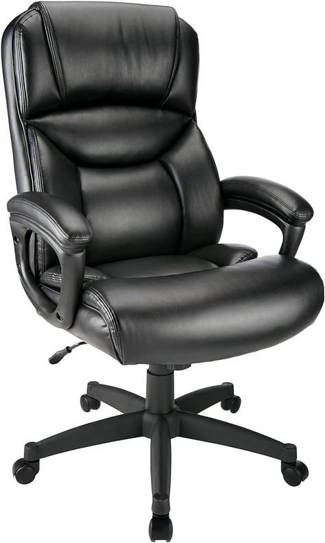 Amazon.com: Realspace® Fennington Bonded Leather High-Back Chair, Black : Office Products Office Chair Leather, Executive Leather Office Chair, Shelf Lamp, Mini First Aid Kit, Emergency Blanket, Floor Lamp With Shelves, Black Office, Leather Office, Leather Office Chair