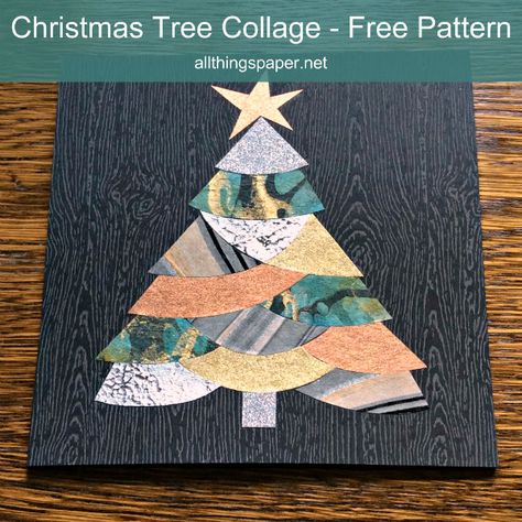 Have fun making this pretty Christmas tree collage using whatever papers you have on hand, thanks to Emily Dawe's template and tutorial. #Christmascraft #papercrafts #handmadecard Christmas Card Collage, Collage Christmas, Tree Collage, Wrapping Paper Crafts, Paper Fan, Card Inspo, Christmas Collage, Christmas Card Art, Book Paper