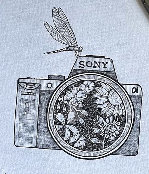 Filler Tattoo Designs, Flower Camera, Camera Tattoos, Camera Drawing, Camera Tattoo, Zen Doodle Art, Meaningful Drawings, Tattoo Art Drawings, Abstract Drawings