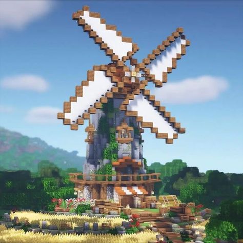 Minecraft Kingdom, Minecraft House Ideas, Windmill House, Farm Windmill, Minecraft Structures, Minecraft Farm, Windmill Design, Cool Minecraft Houses, Oak Logs