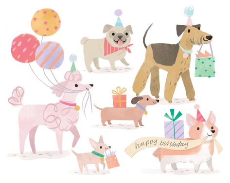 Kathryn Selbert | Advocate Art Birthday Illustrations, Dog Doodles, Puppy Birthday Parties, Happy Birthday Art, Birthday Illustration, Advocate Art, Puppy Birthday, Dog Birthday Party, Card Sayings