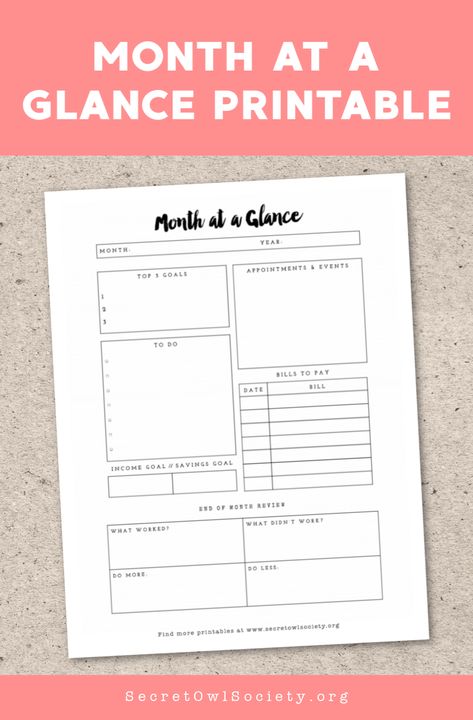 Month At A Glance Printable, Goals For The Month, Aesthetic Planners, Time Management Printable, Digital Bujo, Life Planner Printables, Free Printable Calendar Templates, Planner Schedule, Month At A Glance