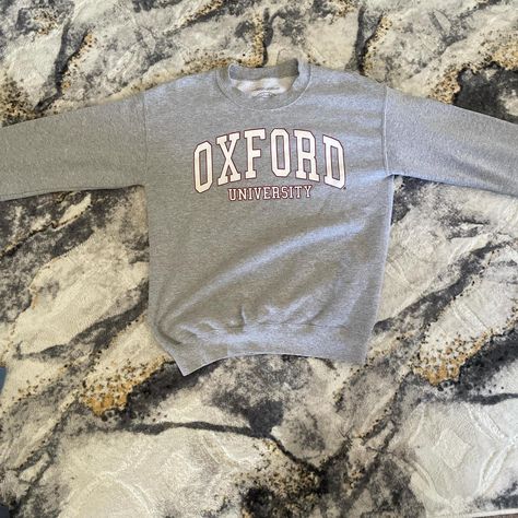 Oxford University grey and white crewneck... - Depop Uni Clothes, White Crewneck Sweatshirt, White Crewneck, Oxford University, Grey And White, Crewneck Sweatshirt, Sweatshirts Women, Crew Neck Sweatshirt, Oxford