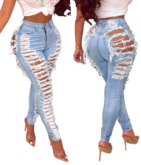 Damaged Jeans, Ripped Jeans Designs, Slim Jumpsuit, Fringe Jeans, Girly Girl Outfits, Chic Fall Outfits, Fashion Cap, Cute Leggings, Festival Clothing