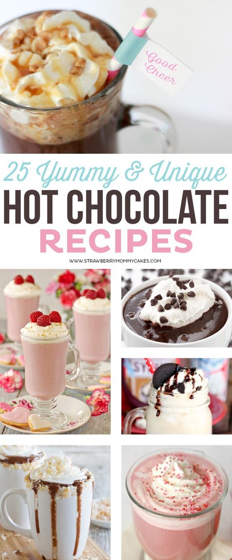 25 Yummy and Unique Hot Chocolate Recipes Hot Chocolate Ideas, Unique Hot Chocolate, Chocolate Ideas, Chocolate Party, Chocolate Shake, Hot Chocolate Mix, Hot Chocolate Bars, Party Food And Drinks, Hot Chocolate Recipes