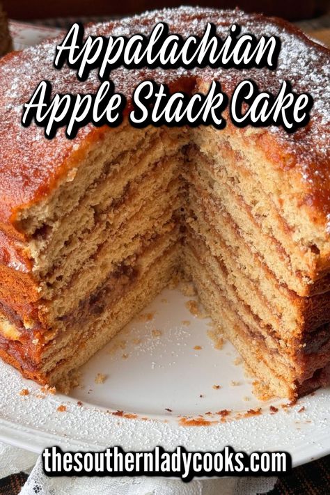 Old-fashioned apple stack cake is an Appalachian  classic.  Many people make it during the holiday season for Christmas or Thanksgiving but it's wonderful for any occasion.  We make it with apple butter, but it’s also been known to be made with dried apples or applesauce. Delicious cake. Vintage Apple Recipes, Old Fashioned Stack Cake Recipe, Applesauce Stack Cake, Apple Butter Stack Cake Recipe, Apple Butter Stack Cake, Dried Apple Cake Recipe, Applesauce Layer Cake, Fiji Apple Recipes, Apple Cake With Applesauce