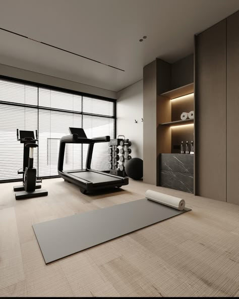 Gym :: Behance Private Gym Aesthetic, Zen Gym Design, Womens Gym, Minimalist Gym Room, Minimal Home Gym, Gym Weight Storage, Japandi Gym, Gym In House, Wellness Room Design