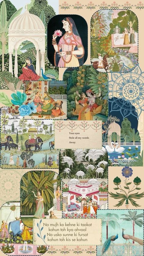 Mughal Inspired Moodboard, Mughal Art Wallpaper, Mughal Era Mood Board, Mughal Royal Aesthetic, Indian Mood Board Inspiration, Indian Heritage Aesthetic, Mughal Empire Aesthetic, Mughal Mood Board, Desi Background