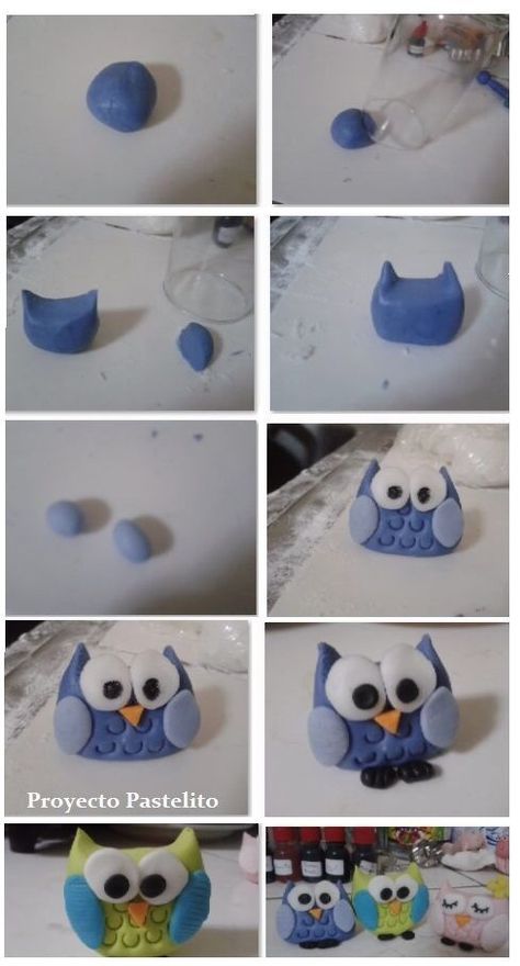 Fondant owl Crea Fimo, Owl Cakes, Fondant Animals, Fondant Tutorial, Tanah Liat, Fondant Decorations, Polymer Clay Animals, Fondant Figures, Sugar Craft