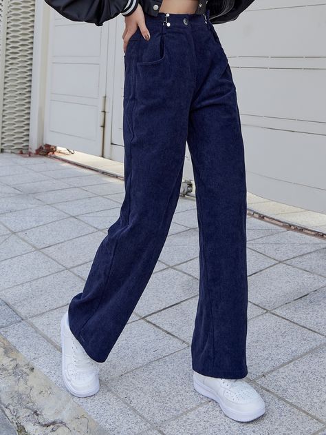 Navy Corduroy Pants Outfit, Blue Corduroy Pants Outfit, Navy Blue Pants Outfit, Blue Pants Outfit, Corduroy Pants Outfit, Chic Closet, Corduroy Pants Women, Women Bottoms, Navy Blue Pants