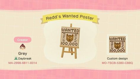 Animal Crossing ♡ posted on Instagram: “Redd‘s wanted poster!” • See 129 photos and videos on their profile. Ac New Leaf, Crossing Sign, Animal Crossing Qr Codes Clothes, Wanted Poster, Qr Codes Animal Crossing, Pixel Design, New Animal Crossing, Animal Crossing Game, Secret Beach