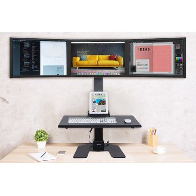 Three Monitor Desk Setup Office, Custom Motorized Standing Desk, Standing Desk Converter Setup, Vertical Dual Monitor Setup, Vertical And Horizontal Monitor Setup, Standing Desk Setup, Standing Desk Setup Flexispot (standing Desk For Home Office), Rolling Desk, Desk Riser