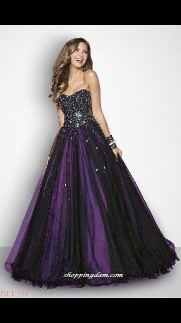 Beautiful purple and black dress Crystal Prom Dress, Purple Prom, Strapless Prom Dresses, Purple Prom Dress, Ball Gowns Prom, Prom Dresses Ball Gown, Gorgeous Gowns, Quinceanera Dresses, Beautiful Gowns