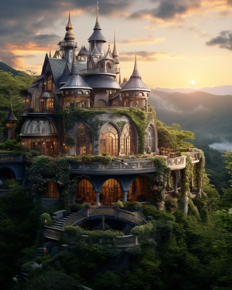 Castles In Mountains, Fantasy Modern House, Fantasy Estate, Modern Glam Farmhouse, Mansion Exterior, Mystical Places, Fantasy Homes, Castle House, Fantasy House