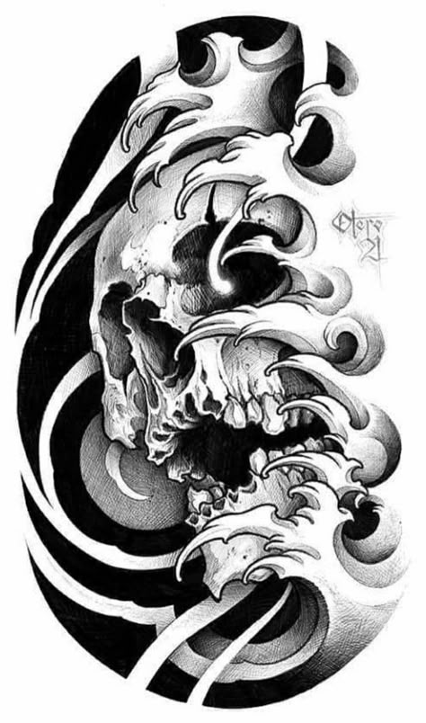 Skull Tattoo Japanese, Skull Art Tattoo, Catrina Tattoo, Tattoo Japanese, Skull Sleeve Tattoos, Skull Sleeve, Japan Tattoo Design, Skull Art Drawing, Skulls Drawing