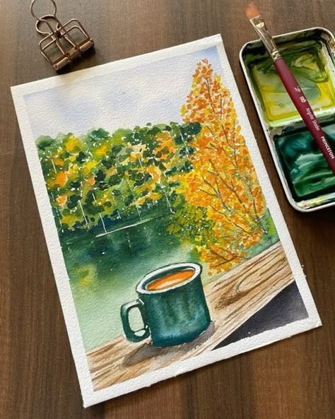 Composition Drawing, Watercolor Scenery, Floral Watercolor Paintings, Watercolor Tree, Watercolour Inspiration, Acrylic Painting Tips, Fall Watercolor, Watercolor Art Lessons, Autumn Painting