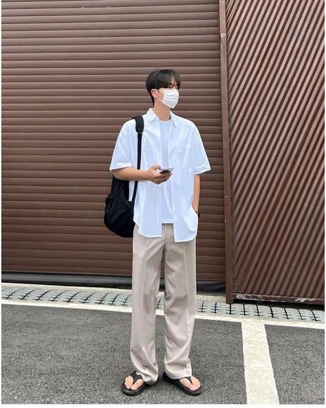 OH College Style Clean Fit Shirt • Discover Quality Street Fashion Styles From Asia • Collection: OH Atelier . . . #koreanfashion #streetwear #streetfashion #outfitidea #styleinspo #mensfashion Korean Outfits Men, Men Fashion Photoshoot, Guy Fits, I Wan, Quality Street, Korean Street, College Style, Loose Pants, College Fashion