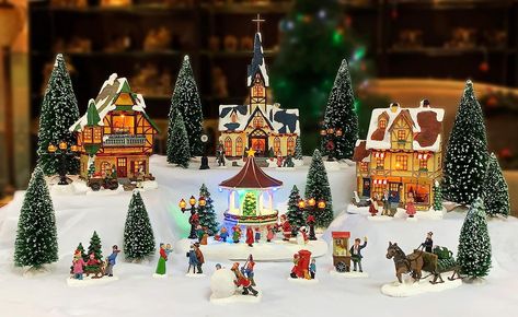 Moments In Time Christmas Village 30 pc Set, with LED Lights, Battery Operated (not Included) Christmas Village Collections, Christmas Village Sets, Christmas Village Houses, Christmas Decorations For Kids, Moments In Time, Christmas Village Display, Village Display, Christmas Town, Led Christmas Lights