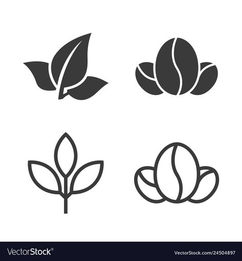 Tea Leaves Logo, Coffee Bean Illustration, Tea Leaves Illustration, Tea Icon, Coffee Leaves, Eco Logo Design, Tea Vector, Beans Image, Coffee Poster Design