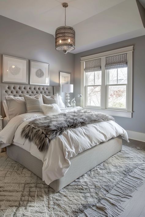 19+ Gorgeous Gray Bedroom Ideas That Will Inspire You – DreamyHomeStyle Gray Room Inspo Aesthetic, Homes With Grey Floors, Colors That Go With Gray Bedroom, Room With Grey Walls Bedroom Ideas, Room With Grey Carpet, Grey Room Inspo Bedroom, Grey And White Bedroom Ideas Cozy, Tan And Grey Bedroom, Gray Bedframe Room Ideas Cozy