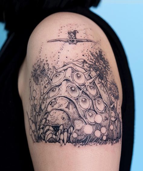 Nausicaa tattoo Nausicaa Tattoo, Miyazaki Tattoo, Ohm Tattoo, Wind Tattoo, Nikko Hurtado, Studio Ghibli Tattoo, Korean Tattoo Artist, Ghibli Tattoo, Korean Tattoos