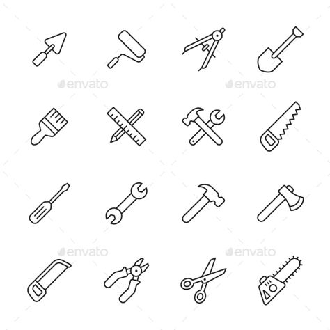 Tools Line Icons. Download here: http://graphicriver.net/item/tools-line-icons/15222106?ref=ksioks Hammer And Wrench Tattoo, Tiny Hammer Tattoo, Manly Doodles, Paint Roller Tattoo, Bricklayer Tattoo, Construction Tattoo Ideas, Spanner Tattoo, Trowel Tattoo, Architect Tattoo Ideas