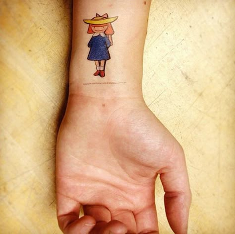 A tattoo of Madeline, written by Ludwig Bemelmans Madeline Tattoo, Literary Tattoo, Ludwig Bemelmans, Literary Tattoos, Chic Tattoo, Incredible Tattoos, Book Tattoo, Small Tattoo, Skin Art