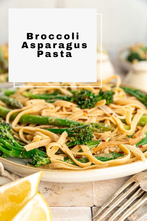 This Broccoli Asparagus Pasta is a quick and easy veggie-forward meal. The dish has bright flavor from lemon juice and spring veggies. Use a bean-based pasta for some extra protein and have this dish on the table in 25 minutes!  #easy #meals #quick #howto #recipes #meatlessmonday #meatless #meatlessmeals #nomeat #vegan #glutenfree #oilfree #sugarfree #plantbased #oilfreevegan #sugarfreevegan #glutenfreevegan #wfpb #forksoverknives #catholic #catholiclife #theplantbasedcatholic #atelizabethstable Vegan Asparagus Recipes, Salt Free Recipes, How To Cook Broccoli, Plant Based Recipes Dinner, Spring Veggies, Vegan Dinner Recipes Easy, Plantbased Recipes, Extra Protein, Plant Based Diet Recipes