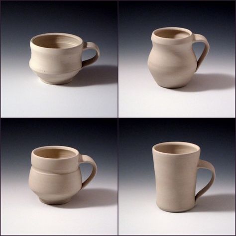 Emily Murphy has this great exploration of mug forms. Ceramic Mugs Shapes, Pottery Wheel Mug Shapes, Wheel Throwing Mug, Pottery Mugs Wheel Thrown, Pottery Mug Handles Ideas, Hand Thrown Mugs, Pottery Mug Shapes, Mug Handle Ideas, Ceramic Mug Shapes