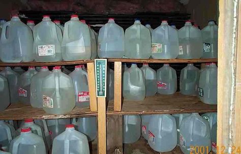 milk jugs filled with water in food storage Emergency Preparedness Food, Emergency Prepardness, Myths And Facts, Survival Ideas, Emergency Preparation, Emergency Plan, Self Sufficiency, Emergency Supplies, Being Prepared