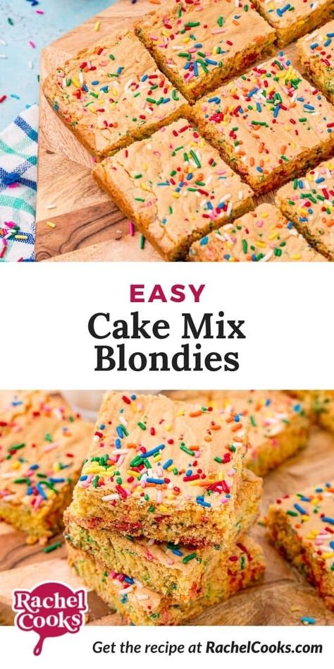 Cake Mix Blondies Recipe, Cake Mix Blondies, Vanilla Cake Mix Recipes, Gooey Desserts, Blondies Recipe Easy, Blondie Cake, Cake Mix Cookie Bars, Cookie Bars Easy, French Vanilla Cake